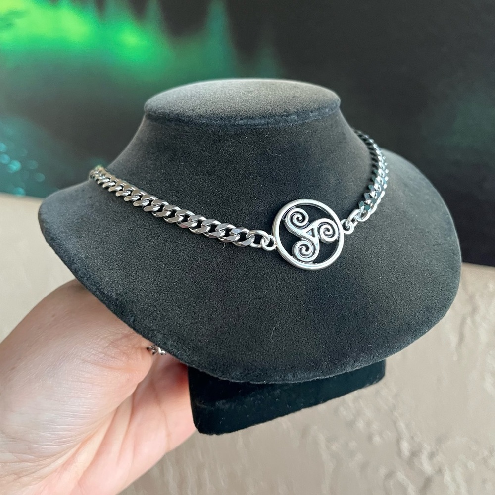 Handmade celtic knot trisquel cuban chain link stainless steel choker necklace - Picture 2 of 13